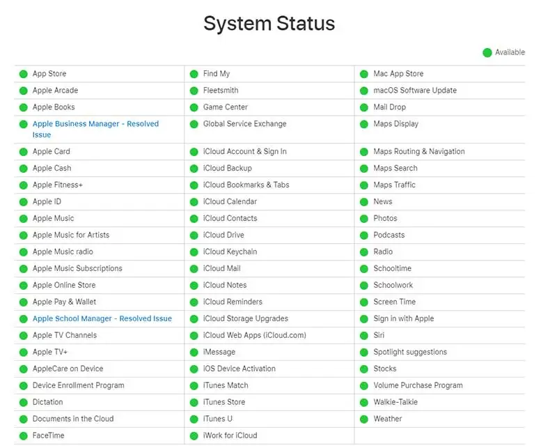 Check Apple server status